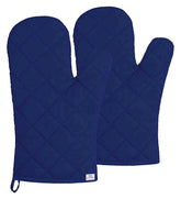 Kuber Industries Heat Resistant Cotton Kitchen Oven Mitt Microwave Glove Set, Non-Slip Grip and Hanging Loop for Kitchen, Cooking, Baking, Set of 2 (Blue)